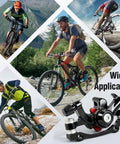 Beefy Aluminum Mechanical Disc Brake Caliper Set for Bikes with images of cyclists on various terrains