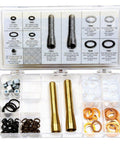 Power Steering O-Ring Kit With Teflon Seals And Copper Washers For Banjo Fittings, Buna N O-Rings, And Tools organized in a box