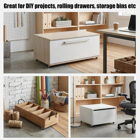 Furniture on Heavy Duty Non Swivel Drawer Caster Wheels 0.5 Inch Low Profile Set Of Four With Rigid Steel Frame For Under Bed Storage