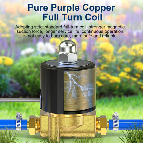 Heavy Duty One Quarter Inch NPT Brass Electric Solenoid Valve Normally Closed AC 110 Volt in outdoor setting