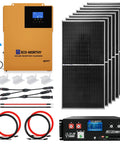Full 48V Off Grid Solar System Kit With Eight 195W Bifacial Panels 3500 Watt Inverter And 100AH LiFePO4 Rack Battery components.