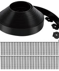 Coiled black edging with spikes beside it; One And A Half Inch By Sixty Six Feet No Dig Landscape Edging Kit With Eighty Anchoring Spikes