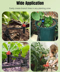 Pawfly 40-piece quick-connect drip irrigation fittings kit for 1/4" tubing; black plastic connectors for garden beds and pots.