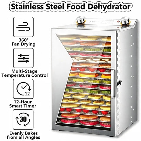 Straight Up Seriously Even Drying Stainless Steel Food Dehydrator With 8 Roomy Trays for evenly dried fruits and veggies.