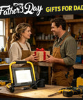Gift wrapped High Bright 10000LM LED Work Light Portable Flood Light With Five Foot Cord IP66 Waterproof for Father's Day in workshop.