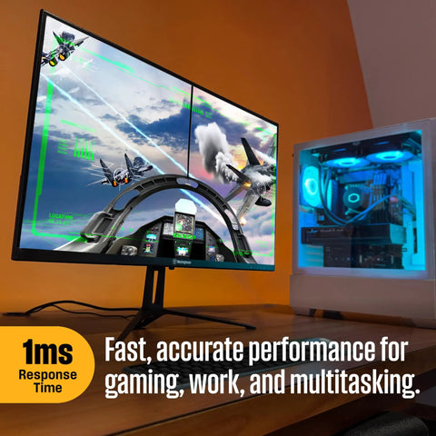 Side view of 22-Inch Slick FHD IPS Gaming Monitor With 100Hz Refresh, 1ms Response Time, built-in speakers, VESA mount setup.