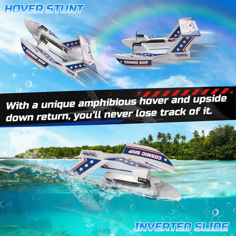 Amphibious RC Plane For Water Land And Air 3CH Remote Control Flying Boat with stunts and hover, showing coastal flight capabilities.