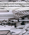 Rock Solid Multi-Directional Anchor Swivel Connector In 316 Stainless Steel on boat deck with chain and ropes