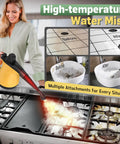 Heavy Duty Handheld Steam Cleaner With 11 Piece Accessory Set And Quick Heating 230 Degree Hot Steam For Tile Grout And Car Care Cuts Right Through Grease Works Like A Champ Totally Chemical Free in use on stove and sink.