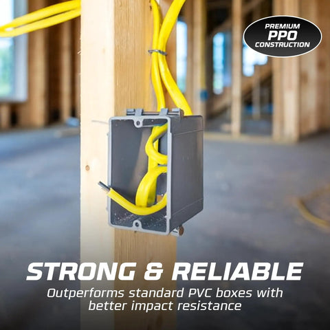 1 Gang New Work Electrical Box Deep 20 Cubic Inch Non Metallic PPO PVC Plastic Construction 20 Pack Captive Nail Mounting
