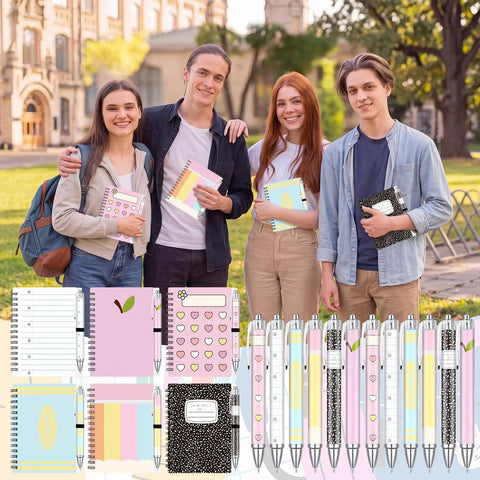 Pastel Back To School Gift Set With 12 Spiral Notebooks And 24 Ballpoint Pens For Teachers And Students Crayon Love Pattern