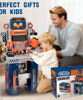 Child playing with Ultimate Kids Tool Bench Set With Realistic Drill And Power Saw for Tiny Builders aged 3 to 8