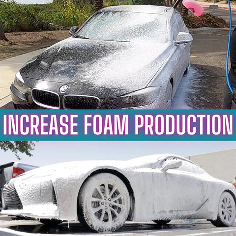 Car covered in thick foam using 1.1mm Foam Cannon Orifice Nozzle Universal Fit Brass 2 Pack For Thick Foam Enhancement Corrosion
