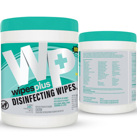 Front and back of Bleach-Free Lemon Scent Disinfecting Surface Wipes Canister, 240 Count, 3-In-1 Cleaner That Kills Ninety Nine Point Nine Percent Germs