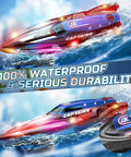 Two Pack 13 Inch Remote Control Boats With LED Lights 2 4Ghz RC race boats for pools and lakes, waterproof and durable design.