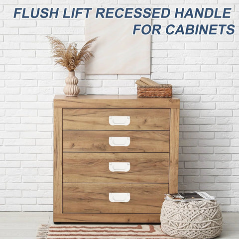 Wooden cabinet with recessed flush pull door handle set 6 pack milk white durable iron construction for cabinet doors.