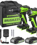 24V Max Cordless Brushless Drill And Impact Driver Combo Kit with 2 Batteries, Fast Charger, and Storage Bag, green tools image