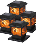 4 Pack Solar Flame Post Lights For Wood Fence Posts, Fits 4x4 5x5 6x6 Posts, Outdoor Solar Powered Fence Cap Lamps With 72 LED Flickering Flame Bulbs