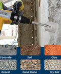 Worker using 65A Shank Clay Spade Jackhammer Shovel Bit 4.3 By 16.5 Inch Alloy Steel Demolition Tool on concrete wall