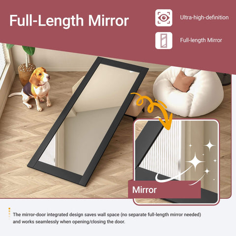 Mirror Slab Door 24x80 One Side French Interior Pocket Barn Door Solid Wood Paintable Black Pre Finished Panel For Living Room Pantry Laundry Closet Bathroom Pre Assembled Without Hardware shown as full-length mirror on floor.