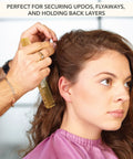 Professional Ball Tipped Bobby Pins Lock It Down With An Insanely Secure Crimped Grip Perfect For Updos And Taming Flyaways 400 Count Black Hair Clips For Everyday Styling in use to secure updos.