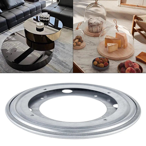 Heavy Duty Eight Inch Lazy Susan Round Swivel Turntable With Solid Steel Build Rust Resistant Coating on a table.