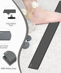 36 Inch Linear Shower Drain With Tile Insert In Moris Grey Stainless Steel, 2-In-1 Panel Floor Drain by foot, adjustable feet