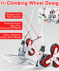 Rock Solid Stair Climbing Dolly Boasting Six Smooth Wheels And A Snappy Telescoping Handle Tough As Nails Aluminum Frame, Tri-climbing wheel design with wear-resisting wheels.