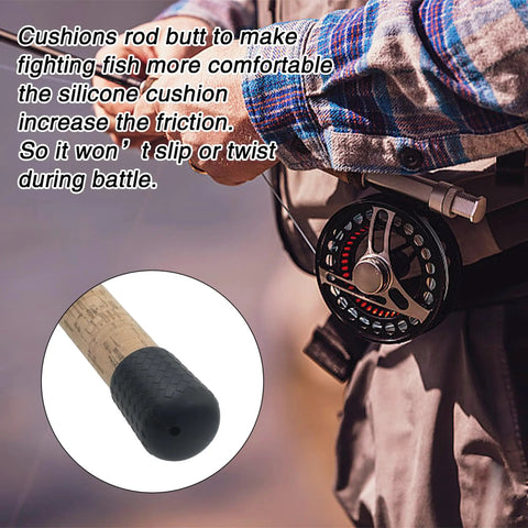 Durable Silicone Fishing Rod Butt Cap Cushion End Seat Protector For Rods And Tackle Gear Keeps Rod Safe In Muddy Water And Rocky Banks Thick Pads For Comfort Fits Large Medium Small Poles 6 Pack, black silicone rod butt cap on cork fishing rod