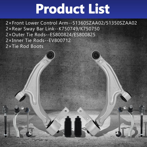 Replacement Control Arm Kit With Ball Joint Inner Outer Tie Rod Boots And Sway Bar Links For 2009 2015 Honda Pilot kit components