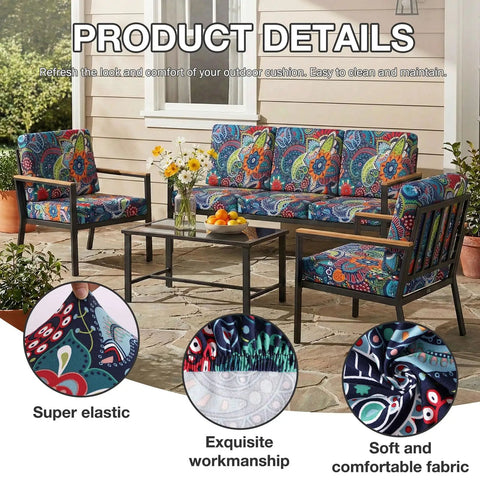 Outdoor Patio Cushion Covers 8 Pack Stretch Slipcovers For Sofa Cushions, Paisley Pattern, displayed on patio furniture set.