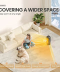 Smart Indoor Space Heater With Wi Fi And Voice Control 1500W Portable Electric Heater in living room with dog and person