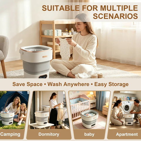 Slick Compact Foldable Mini Washing Machine With Smart Touch Panel And 16 Liter Capacity For No Sweat Daily Laundry Plus Quick Spin Dry Routine Perfect For Dorms And Road Trips in use at home.