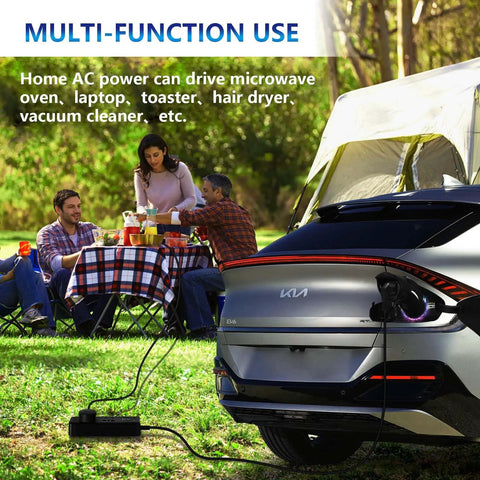 Portable V2L Converter For Electric Vehicles Morphs Charging Port Into Legit US AC Outlet for camping and outdoor cooking.