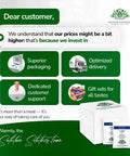 Graphic showing customer service commitment with features like superior packaging and optimized delivery from Salutem Solutions.