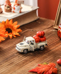 Fall Harvest Mini Metal Truck Decor With Three Pumpkins on a Wooden Table, Vintage Diecast Farm Truck for Tiered Tray, Thanksgiving Home Decor