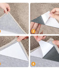 Non Slip Rug Grippers For Carpet And Hardwood Floors 12 Pack demonstrating installation under a rug corner on carpet.
