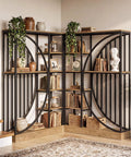 Dope Tall Industrial Bookshelf Set Of 2 With Reversible 5 Tier Shelves Freestanding Etagere Room Divider in living room corner