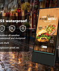 55 Inch Outdoor Digital Signage Display Loaded Up With 4K UHD LCD And IP55 Waterproof Shield Boasting 1800 Nits Auto Brightness for outdoor food menu.