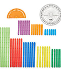 AngLegs Classroom Set With 30 Protractors And Geometry Manipulatives For Hands-On Learning with colorful rods and protractors.
