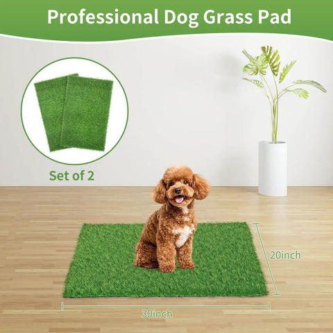 Two Pack 30X20 Inch Dog Potty Grass Training Turf Mats With Drainage Holes, Washable Artificial Grass Rug for puppies and pets