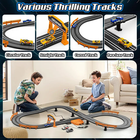 Epic Slot Car Race Track Set With Two High Speed Cars Battery Or Electric Powered Dual Lane Raceway With Lap Counter