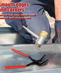 Person using rubber hammer on sheet metal with Set Of 3 Hand Seamers For Sheet Metal Bending And Flattening in foreground