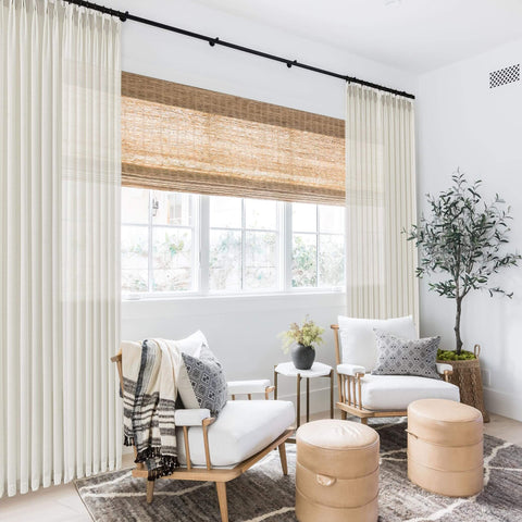 Extra Wide Linen Curtains With Tailored Pinch Pleat Top For Track System With Hooks, Light Filtering Semi Sheer Panel installed in living room