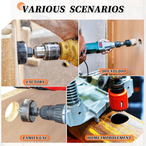 Beefy Bi Metal Hole Saw One And Five Sixteenths Inch M42 HSS used on various materials in factory and DIY scenarios