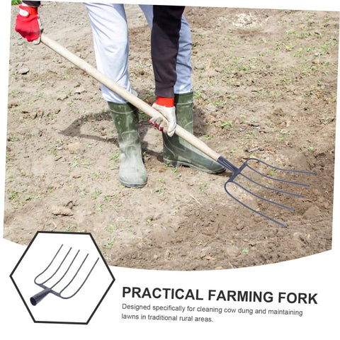 Durable Heavy Duty Multi Functional Manure Fork Handheld Tool For Outdoor Farming And Lawn Maintenance Great For Grass Cleanup