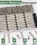130 Piece M4 Furniture Connector Bolts And Cap Nuts Kit in box, nickel-plated iron, for wood cabinets, panels, doors, bookshelves.