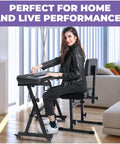 Heavy Duty Piano Keyboard Stand With Wheels And Adjustable Bench For 54 To 88 Key Digital Pianos Portable Rack And Stool Set.