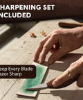 All In One Ultimate Starter Whittling Wood Carving Kit For Beginners With Eight Carving Knives Spoon Tools Wood Blocks Gloves Roll Bag And Sharpening Strop Ready For Camp Or Home Projects sharpening strop usage