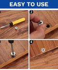 Step-by-step installation of 150 Piece Cam Lock Fastener Kit For Furniture DIY 3 In 1 Eccentric Hardware With Nuts, Screws And Dowels